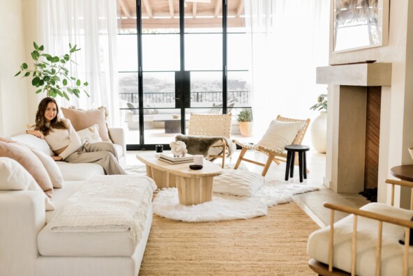 neutral living room with jute rug