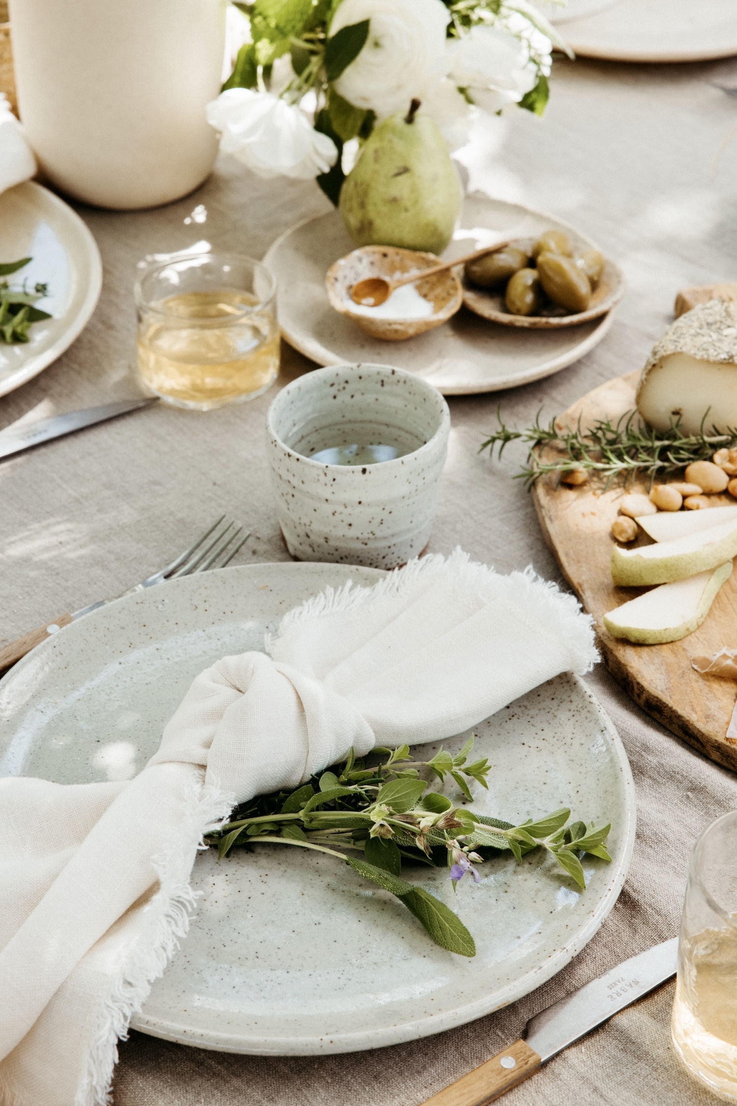 spring cheese board, casa zuma solstice mugs, handmade ceramic dinner plates