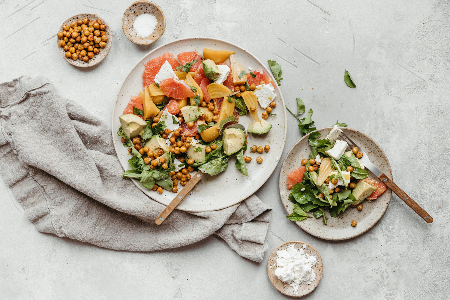 grapefruit avocado salad with golden beets, crispy chickpeas, and feta - easy healthy lunch_eat in a day blood sugar balance