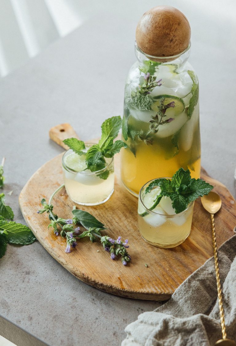 Kombucha Moscow Mule on a wooden board