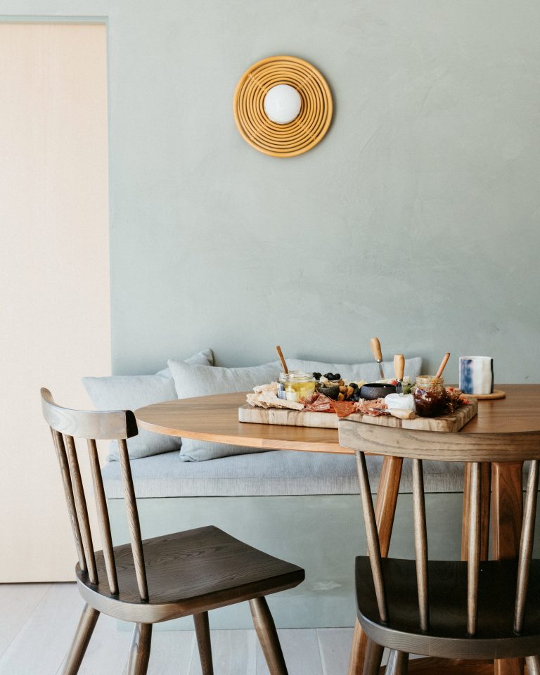 Light Blue-Grey breakfast nook, colors that make a room look bigger