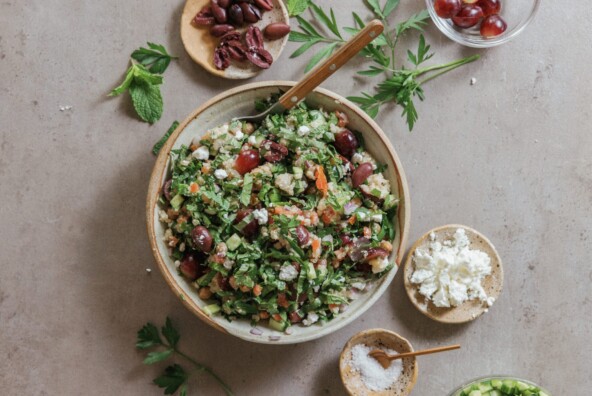 Mediterranean grain bowl with greek salad flavors - foods to boost fertility