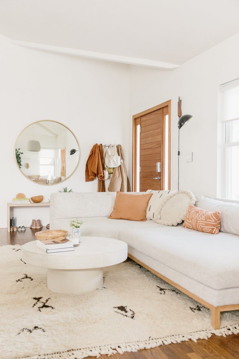 white living room with rug