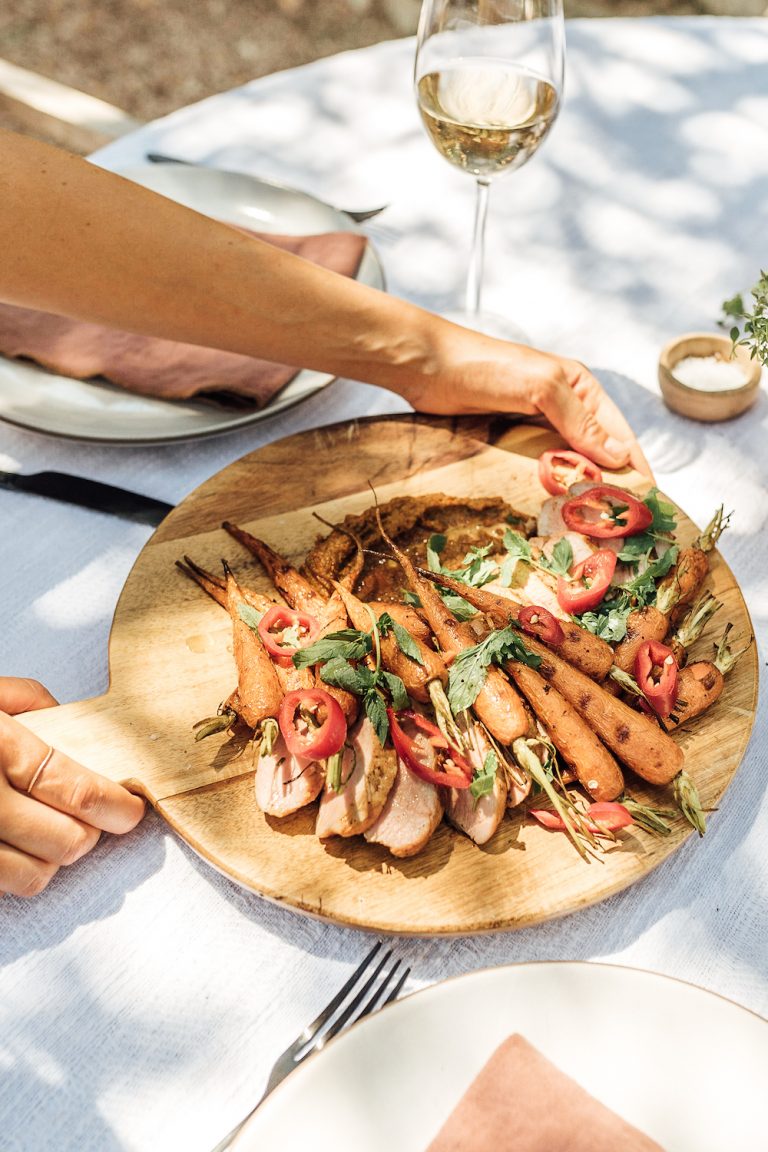 Orange-Chili Glazed Pork Tenderloin with Carrot Pesto and Grilled Carrots
