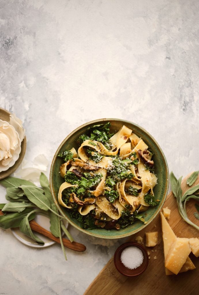 Pappardelle with Shiitakes, Kale, & Jammy Leeks