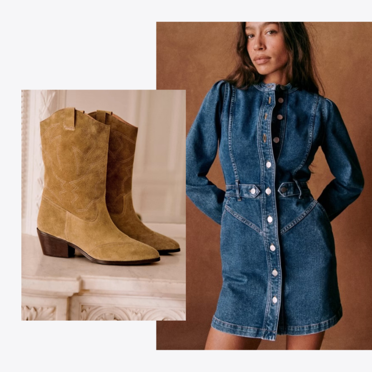 Spring Brunch Outfit Ideas Denim Dress Cowboy Boots