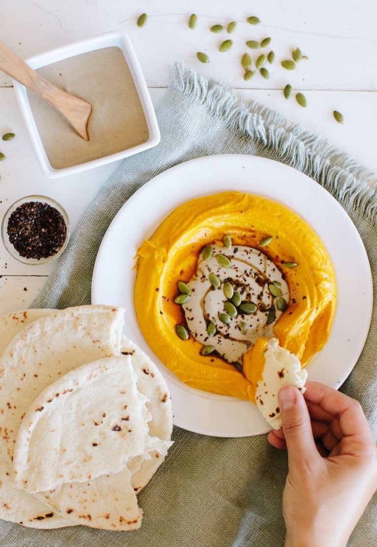 Squash Hummus with Tahini and Whole Pumpkin Seeds, High in Magnesium