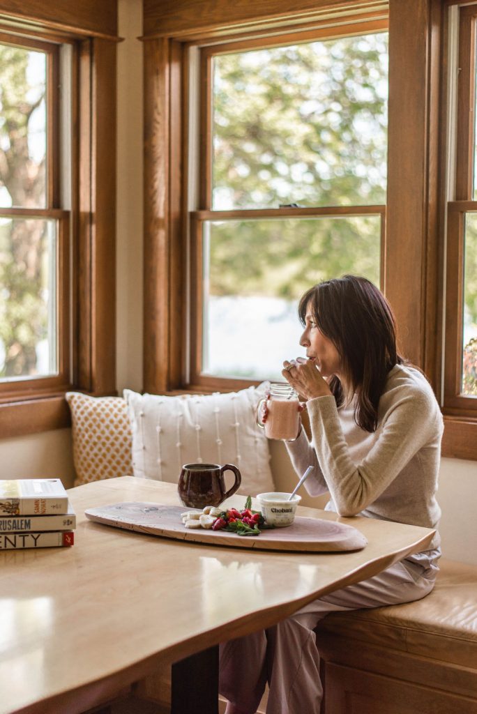 drinking smoothie breakfast nook