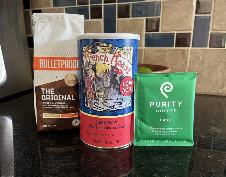 Bulletproof, Trader Joe's, and Purity low acid coffee brands