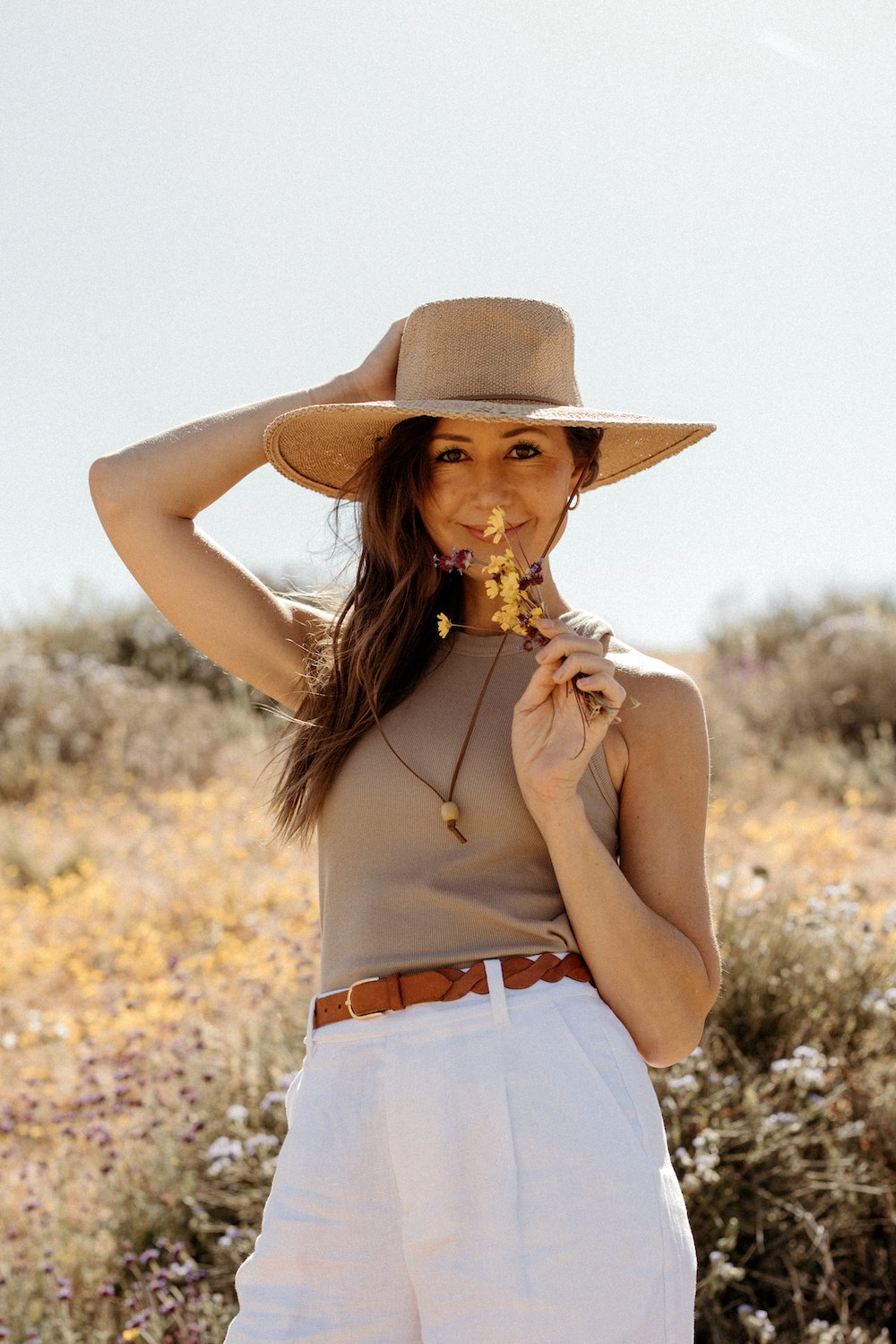 camille portrait, nature, hiking, joshua tree, travel, summer, hat, mountains, wellness, walking