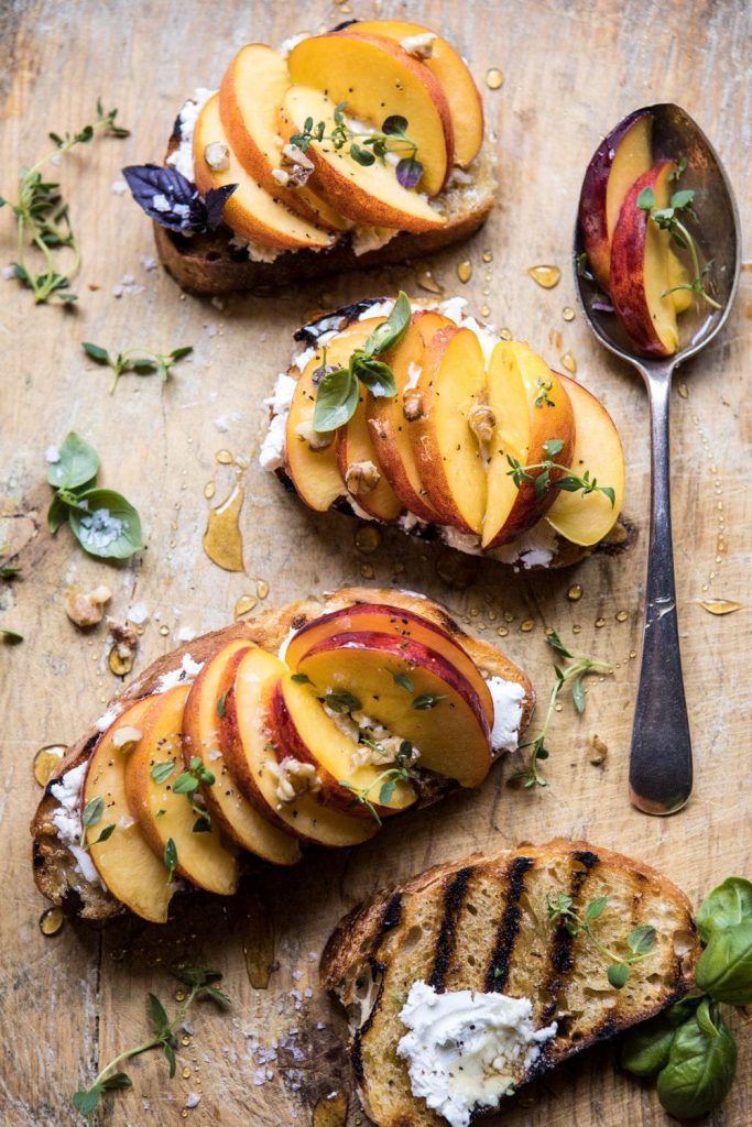 Thyme, Honey, Peach, and Goat Cheese Crostini