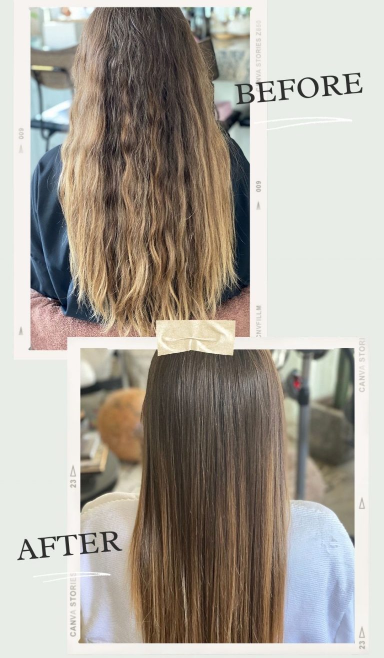 Sacha Strebe hair smoothing treatment before and after.