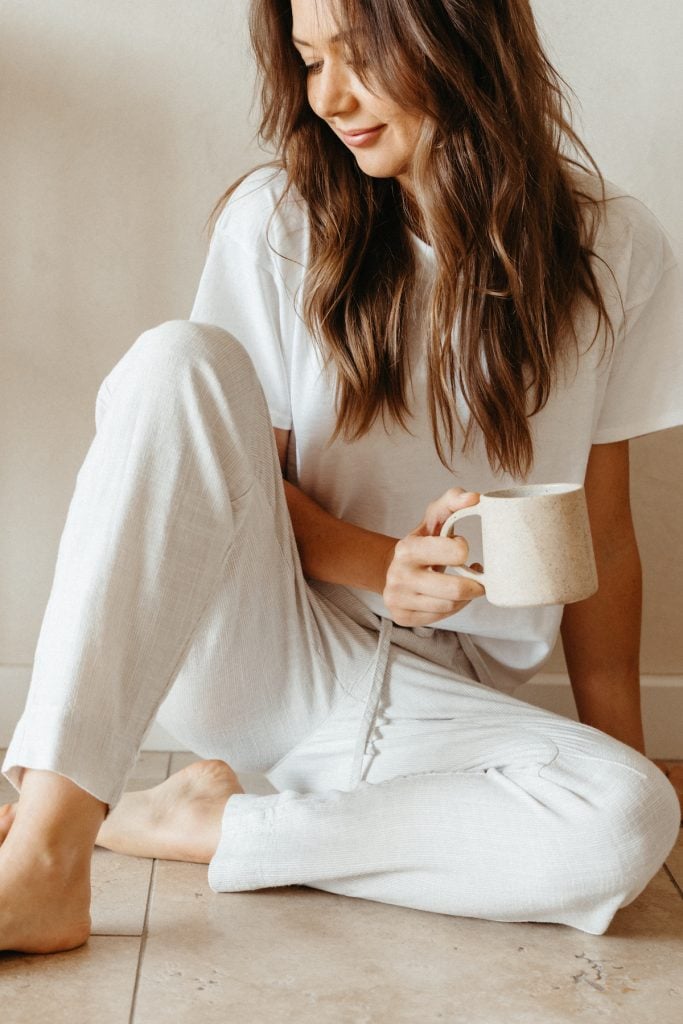 neutral lounging outfit