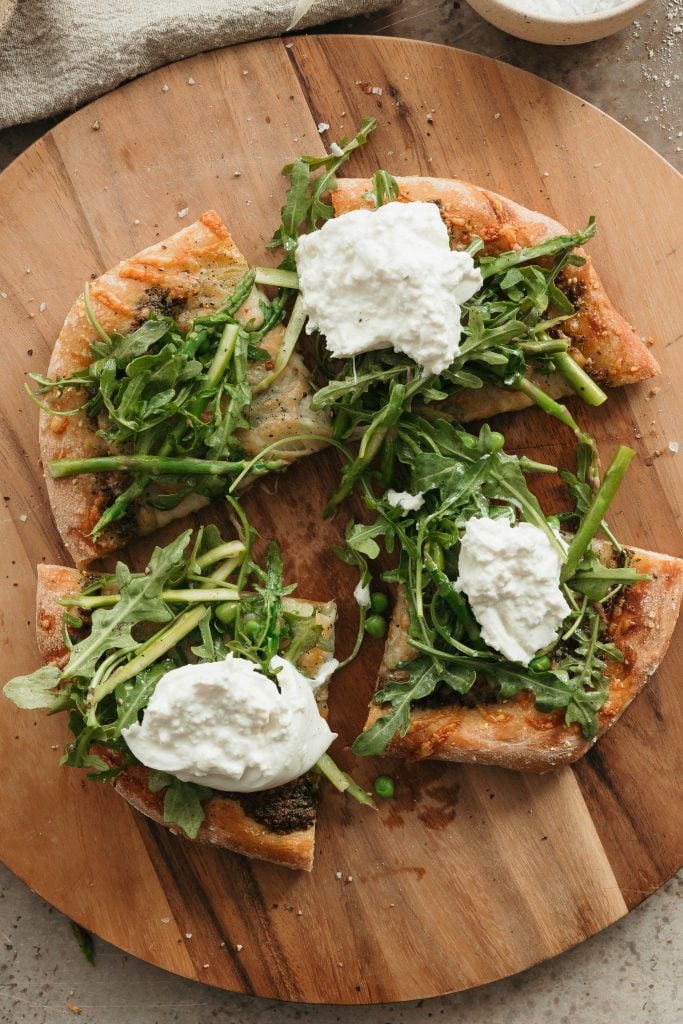 Spring Potato Pizza with Asparagus and Burrata
