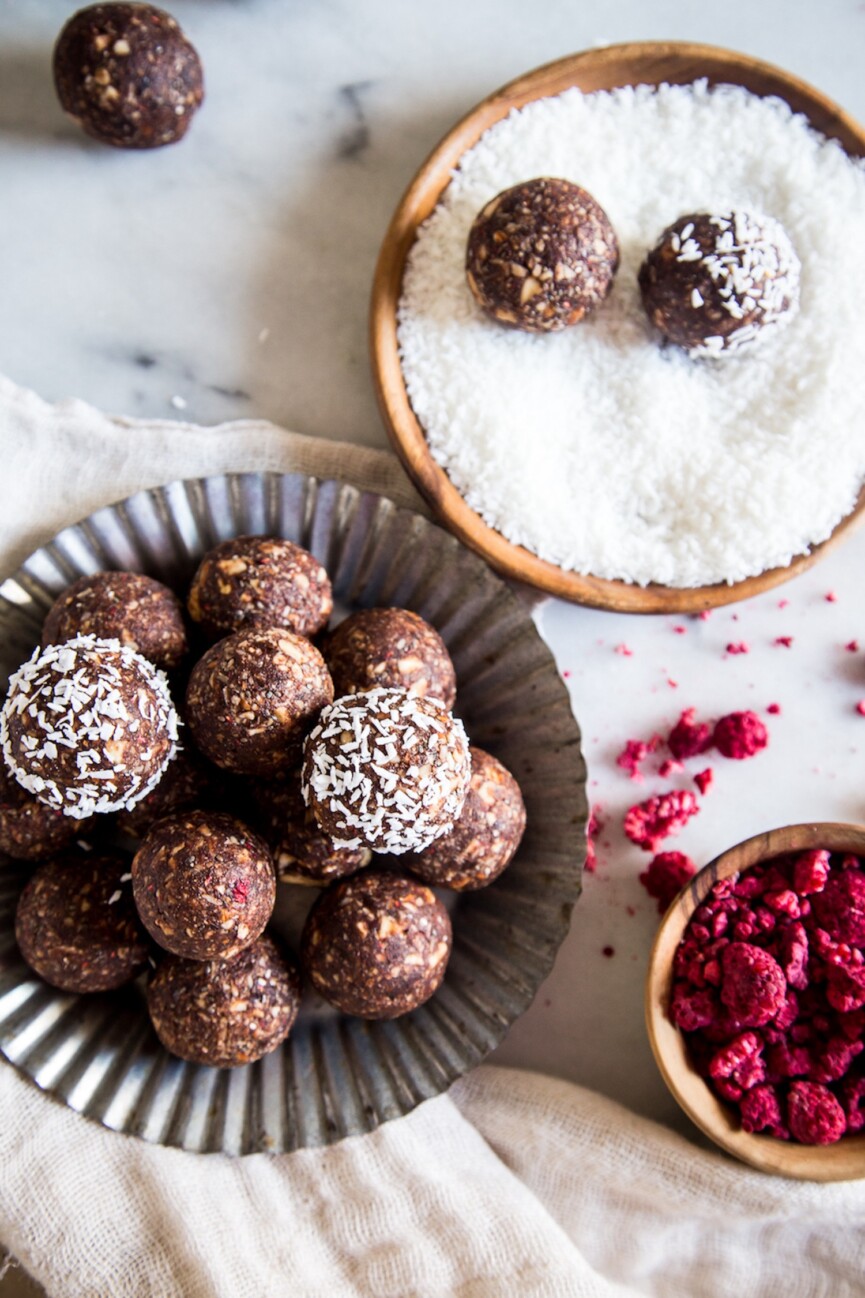 raspberry cocoa energy balls