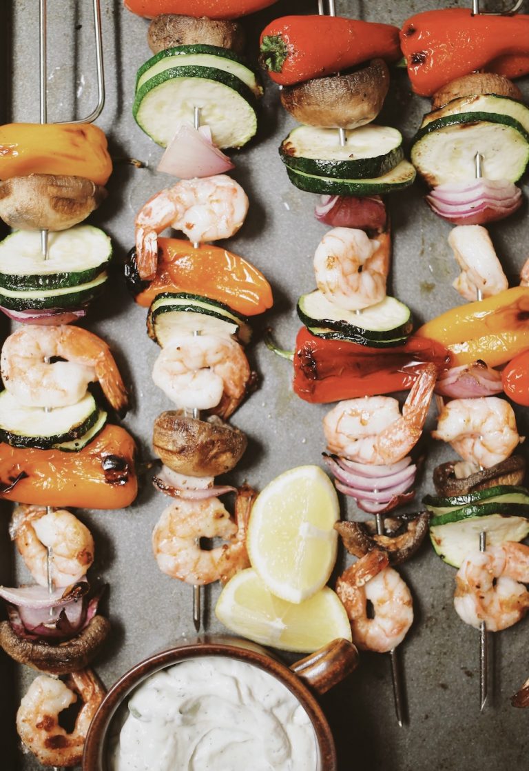 Shrimp Skewers with Tzatziki
