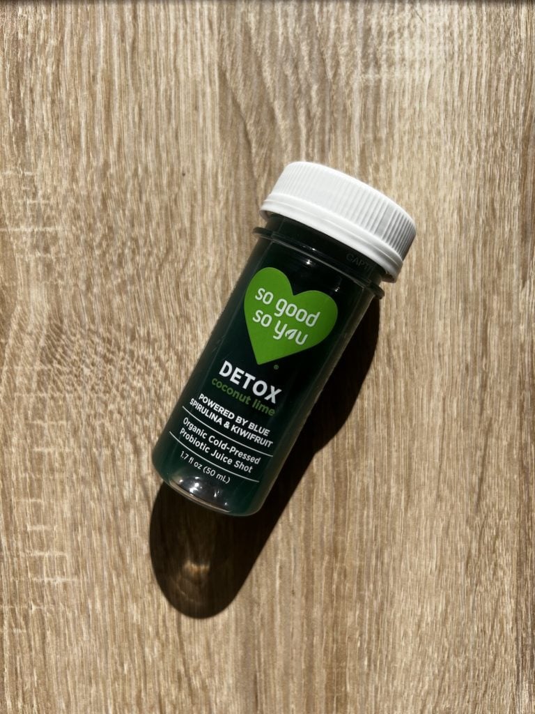 So Good So You Detox Coconut Lime Wellness Shot Lightwood Board.