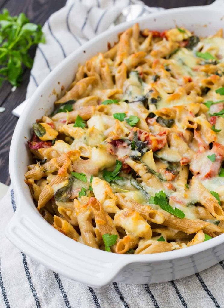 chicken tuscan pasta bake_healthy freezer meals