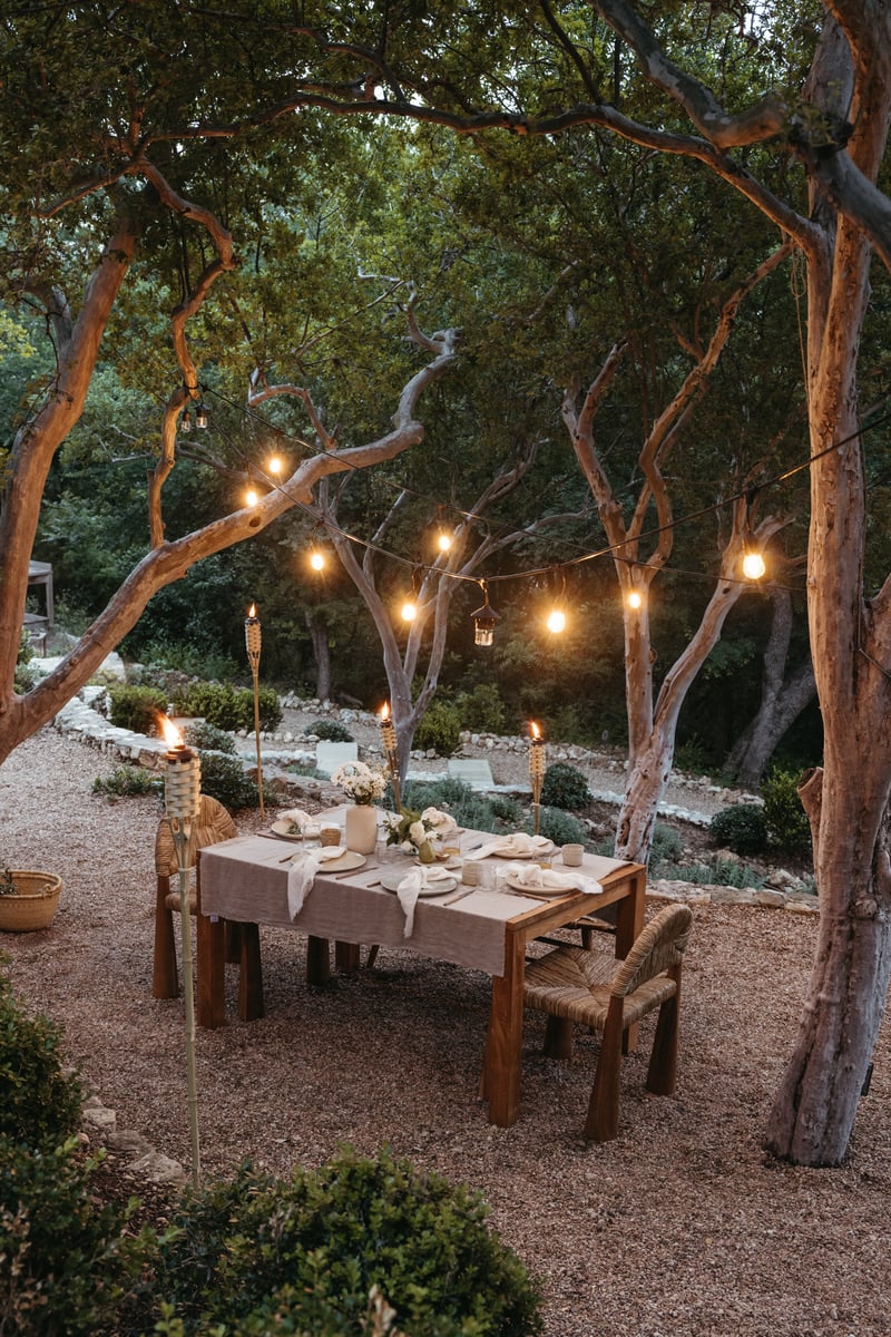 backyard string globe lights at dusk