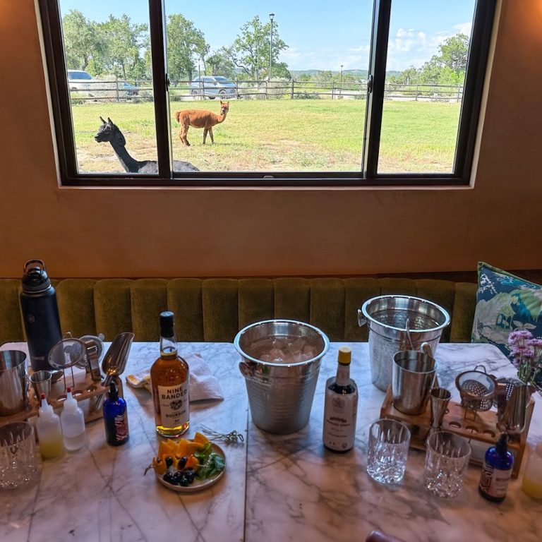 Bourbon tasting at Camp Lucy in Dripping Springs, Texas.