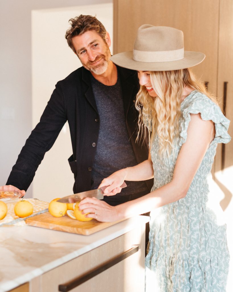 Couple cooking together.