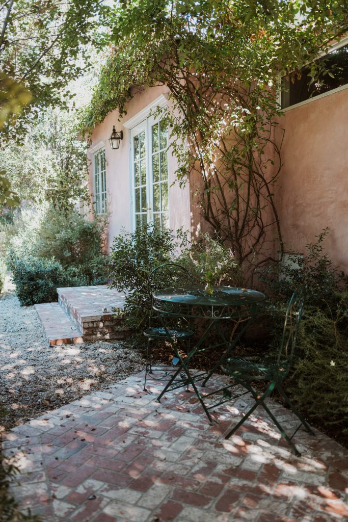 cafe set in shaded backyard