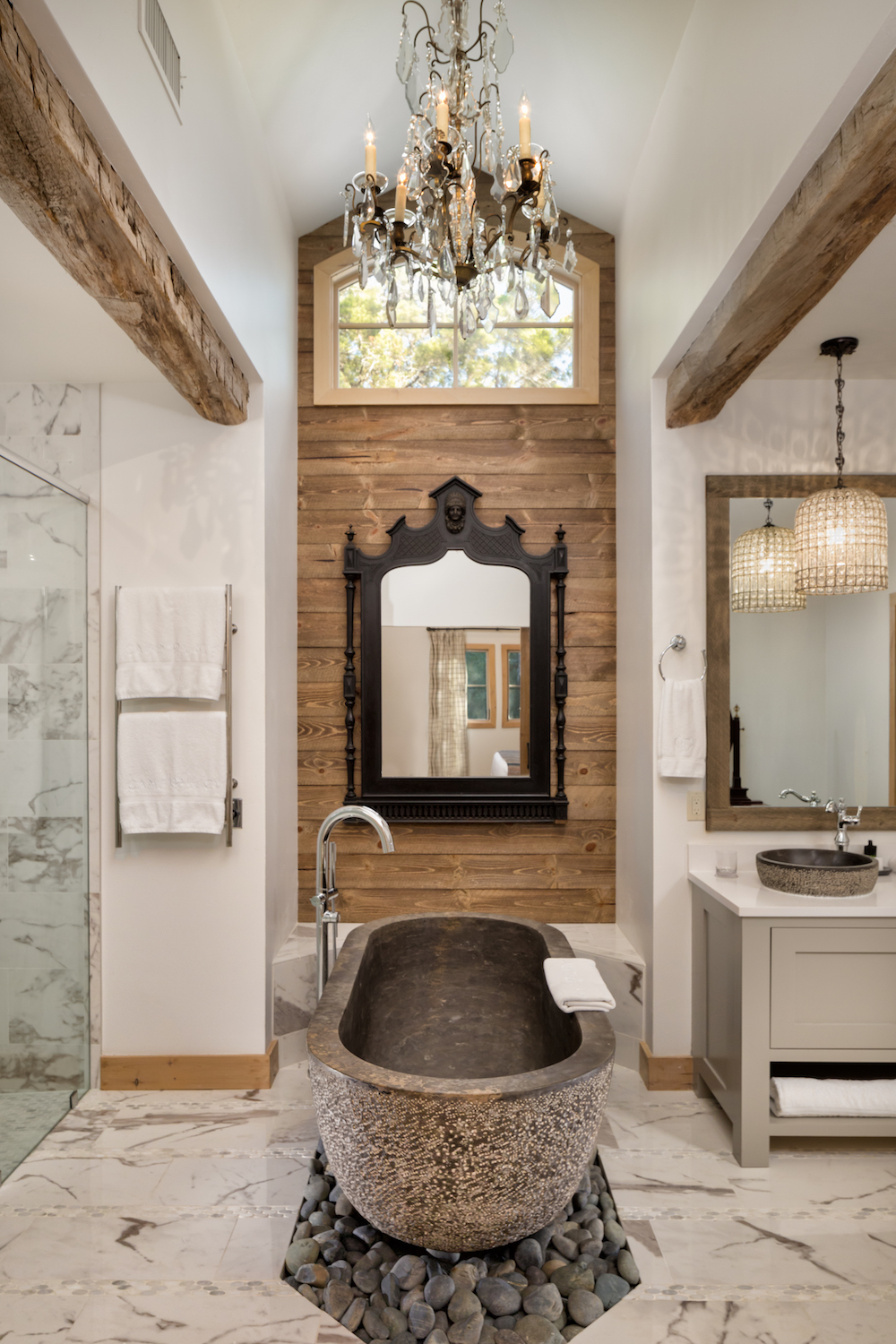 Luxurious bathroom at Camp Lucy in Dripping Springs, Texas.