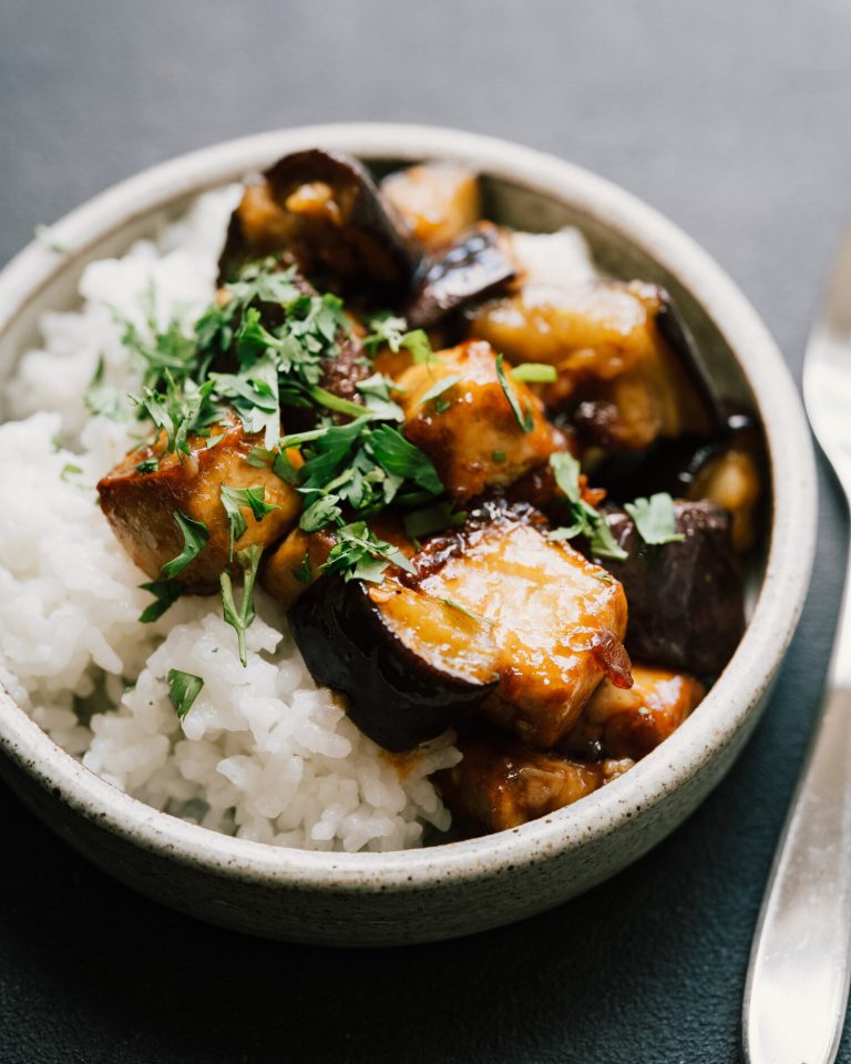 Eggplant and Tofu with Sweet Hot Chili Glaze