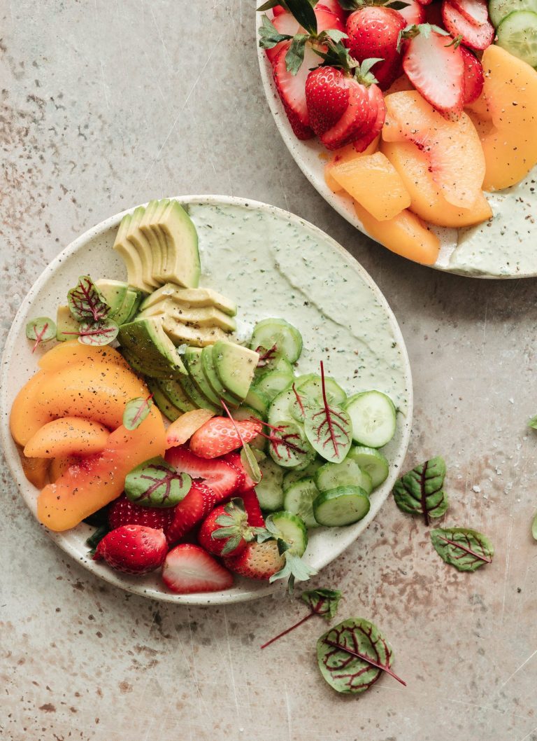 green fruit salad with ricotta and herbs