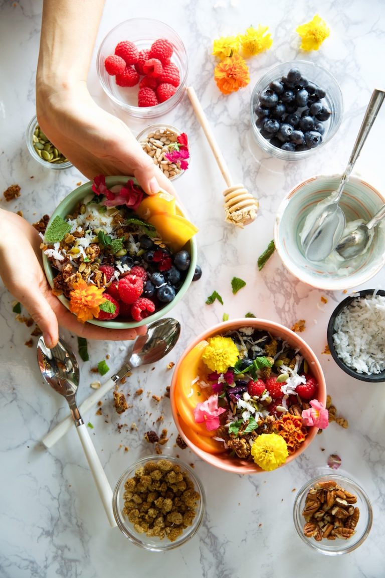 pecan & coconut granola with yogurt and berries