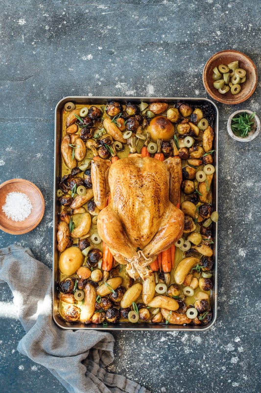 fried chicken and vegetable confit