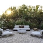 rustic outdoor fire pit with sofas