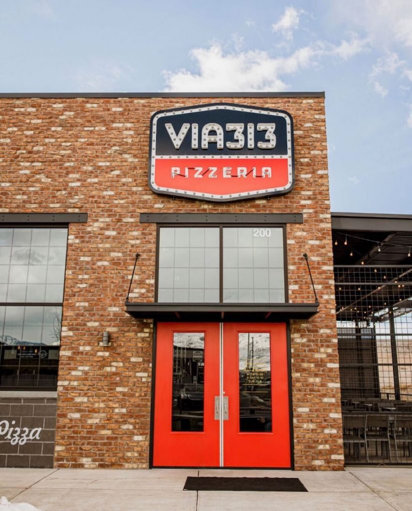 The exterior of Via 313 Pizza in Austin, Texas.
