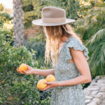 Woman picking lemons