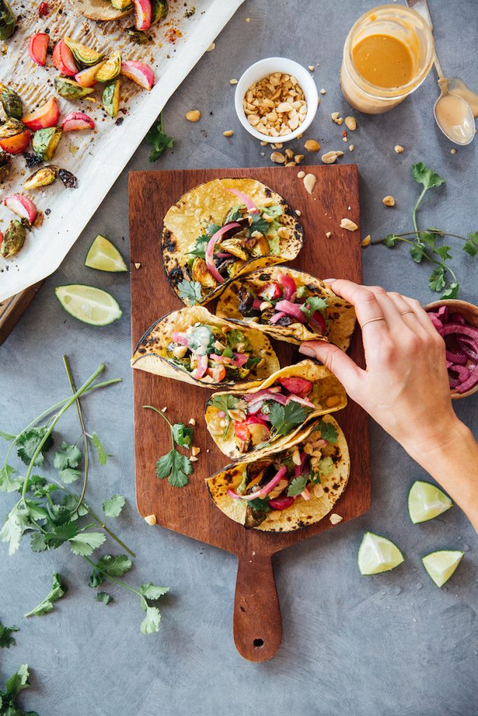 Spicy Peanut Brussels Sprout Tacos