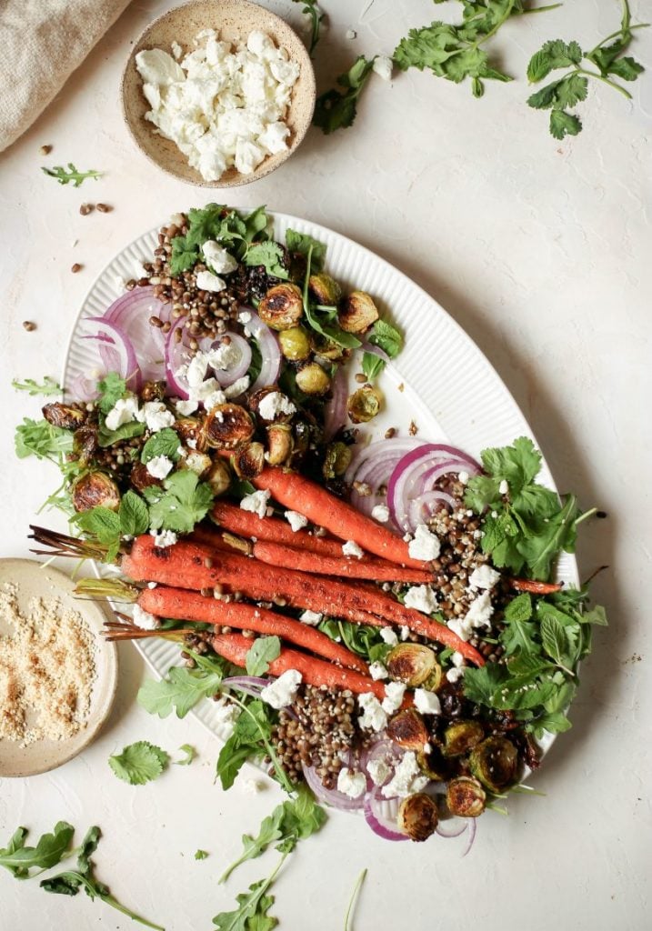 Black Lentil Salad With Roasted Vegetables & Goat Cheese_high protein vegetarian meals