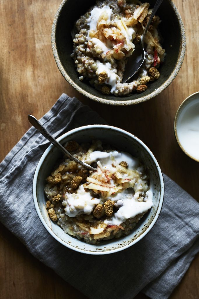 Spiced Buckwheat Porridge with Yogurt, Mulberries & Maple