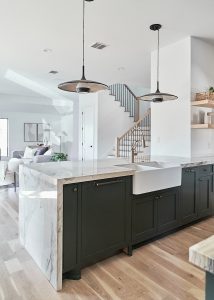 12 Waterfall Kitchen Island Ideas For A Streamlined Modern Look   Contemporary Modern Waterfall Kitchen Island 79 214x300 