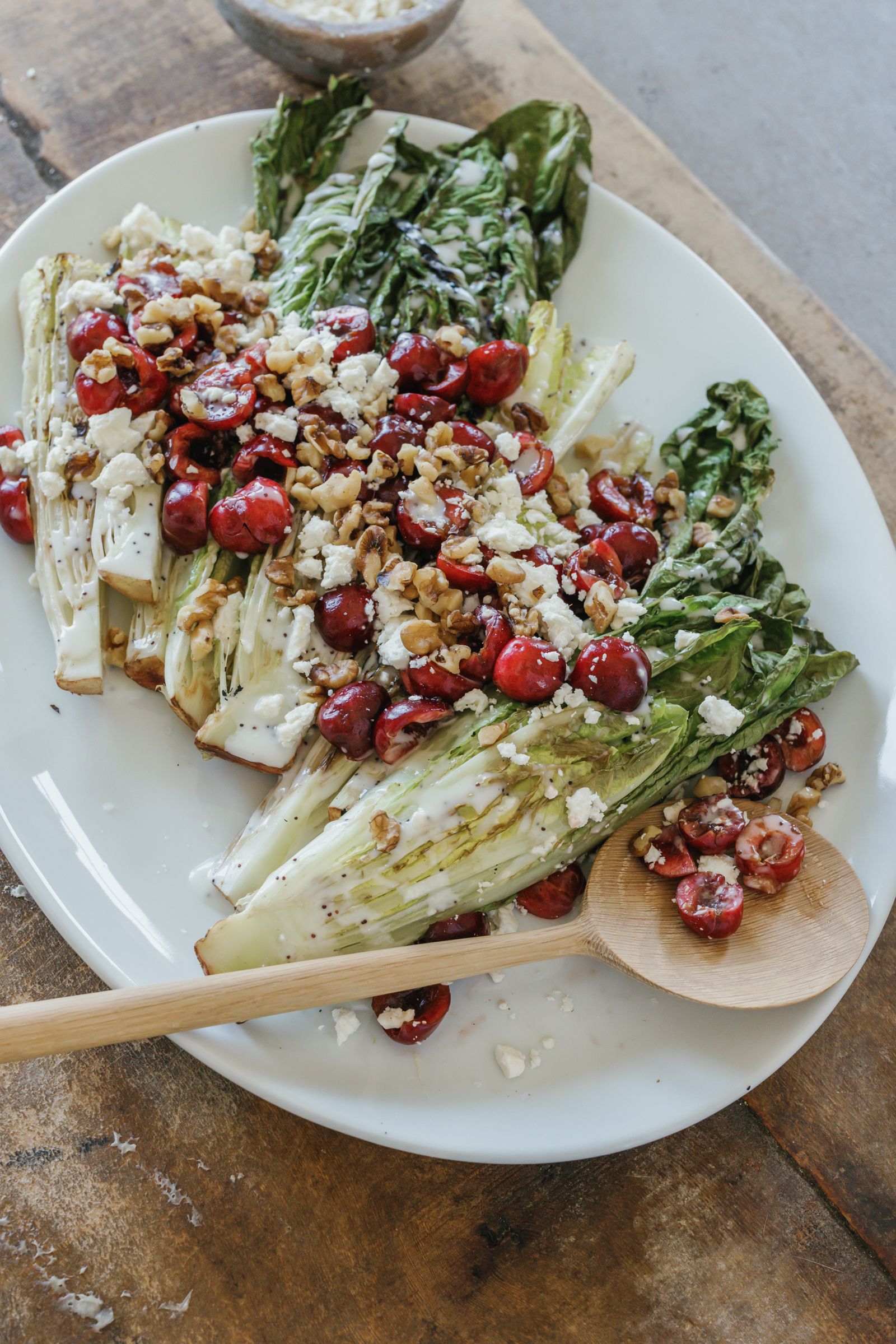 grilled romaine salad with feta and cherries