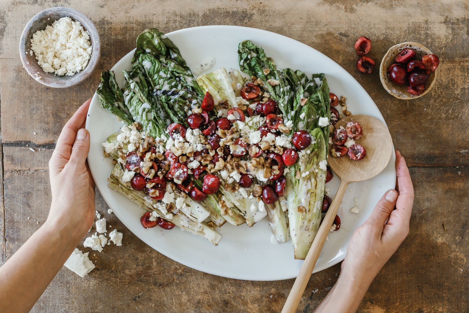 grilled romaine salad with cherries 