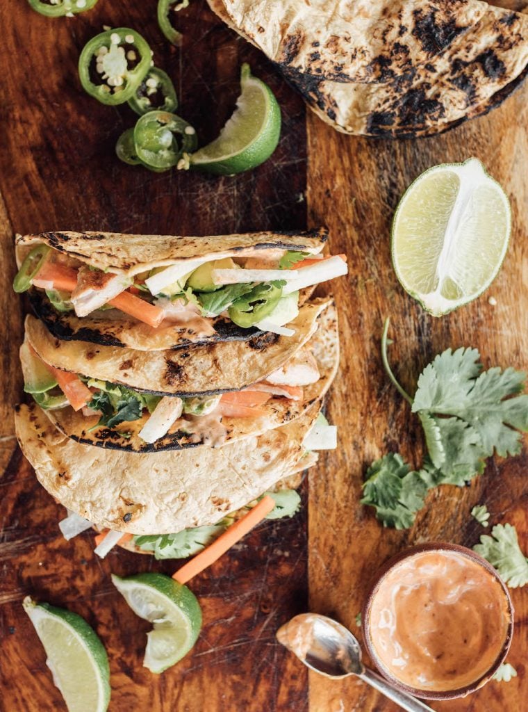 Lime-y Chicken Tacos With Jicama, Avocado, and Mint