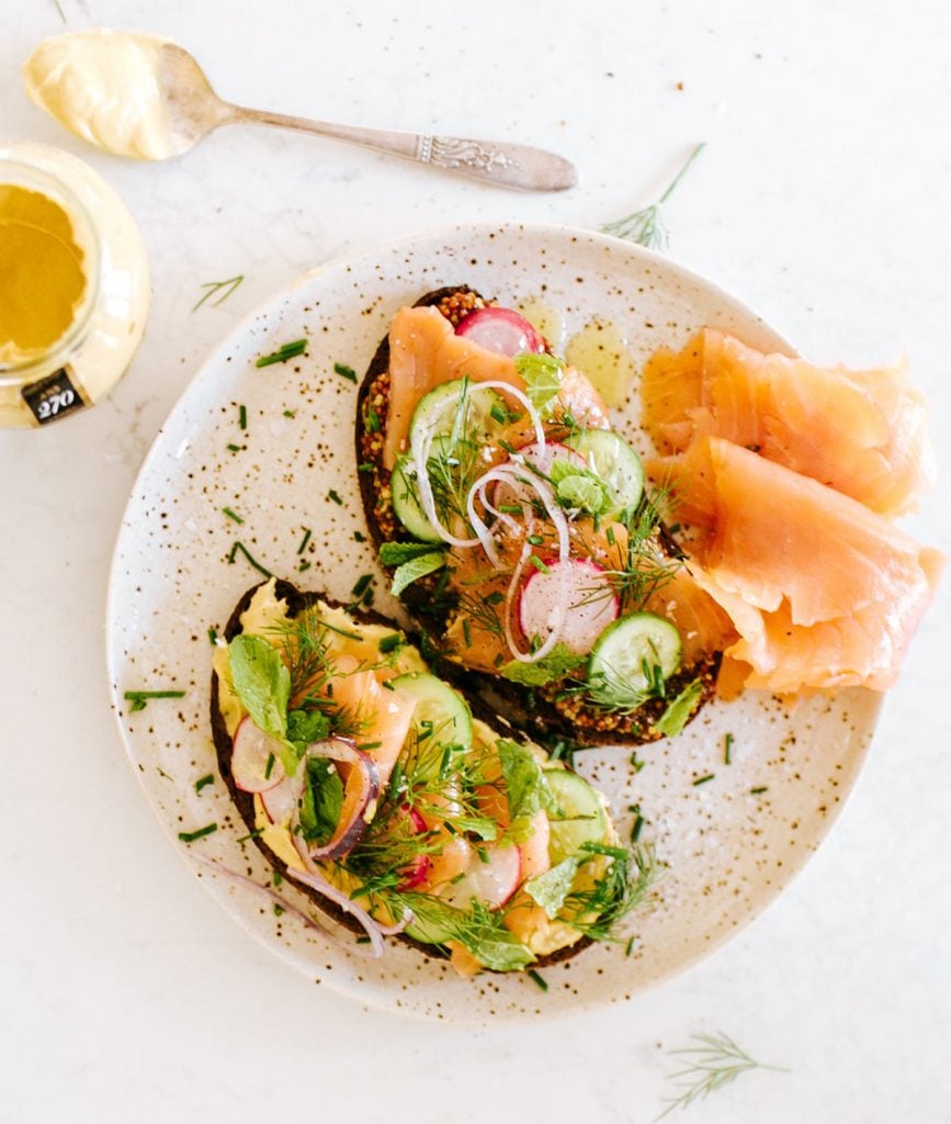 smoked salmon toast with mustard and hebs_healthy breakfast ideas