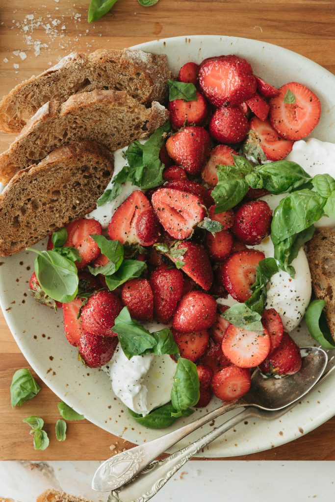caprese salad with summer strawberries