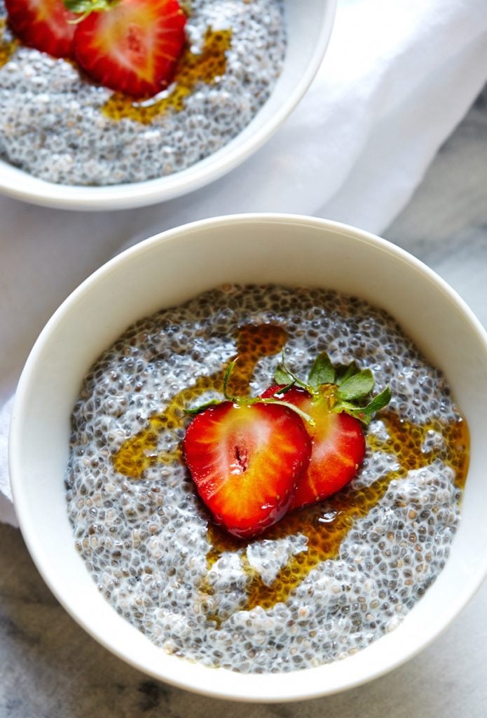 Vanilla chia pudding with chestnut honey and berries
