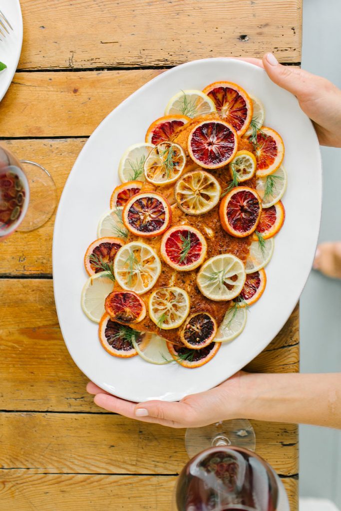 Whole Roasted Side Of Salmon With Citrus, Chiles, And Herbs