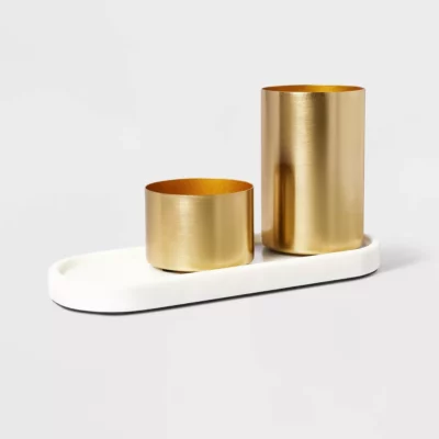 Modular Desk Org Marble Tray and Metal Cups Set - Threshold™