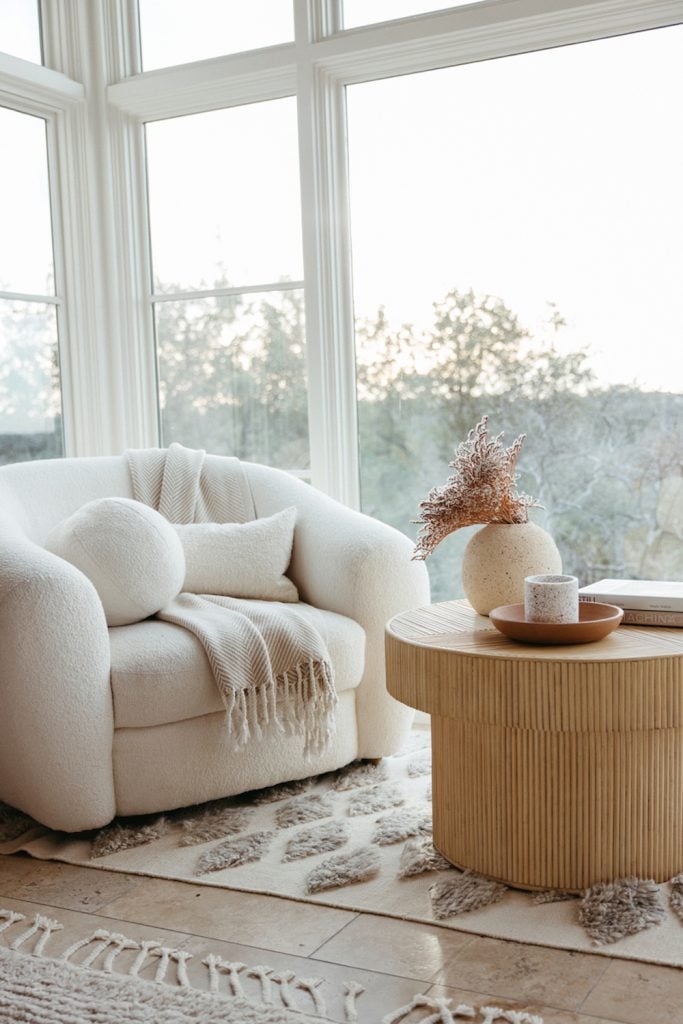 Cozy armchair and side table,