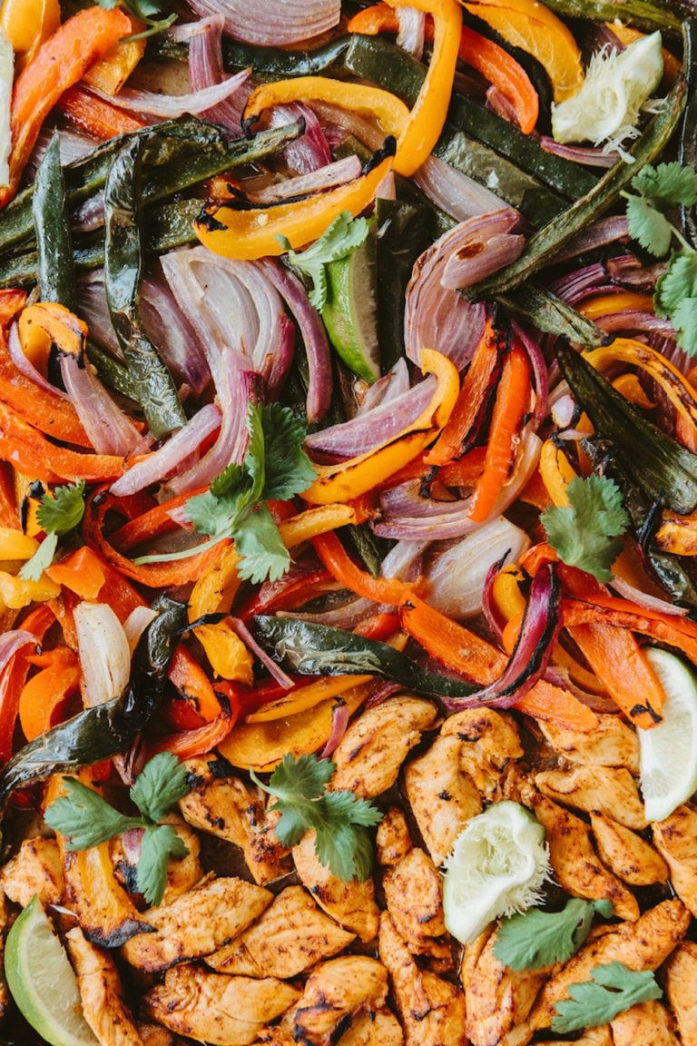 Easy sheet pan chicken fajitas.