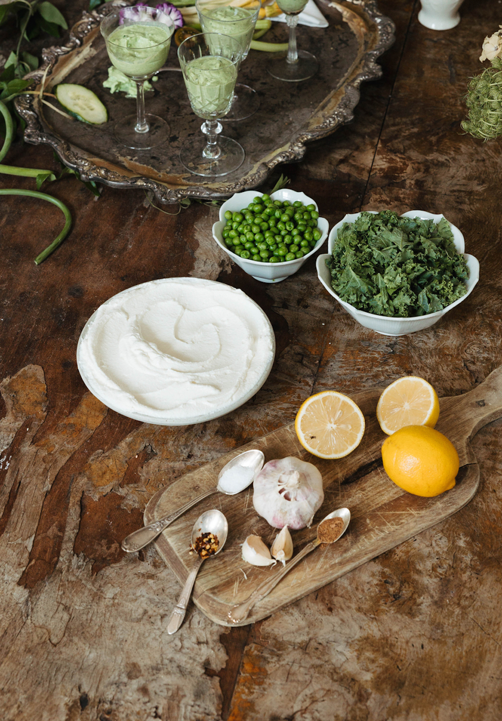 Green pea kale ricotta spread ingredients.