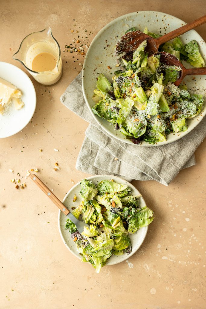 Green salad with sesame dressing.